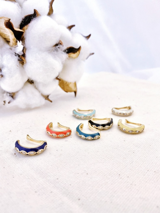 Color Enamel Ear Cuff - Non-Piercing Diamond Detail Earring