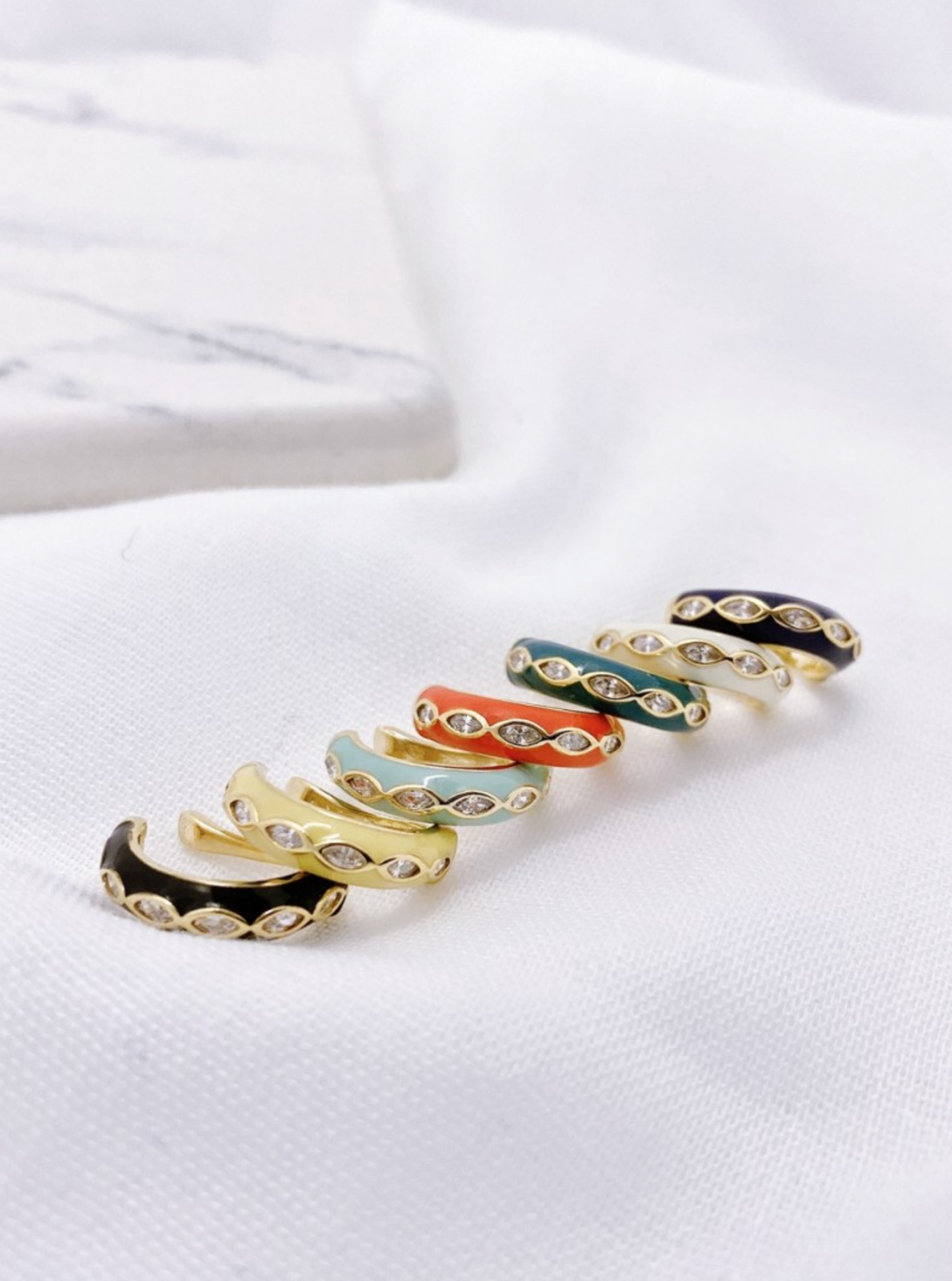 Color Enamel Ear Cuff - Non-Piercing Diamond Detail Earring