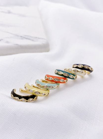 Color Enamel Ear Cuff - Non-Piercing Diamond Detail Earring