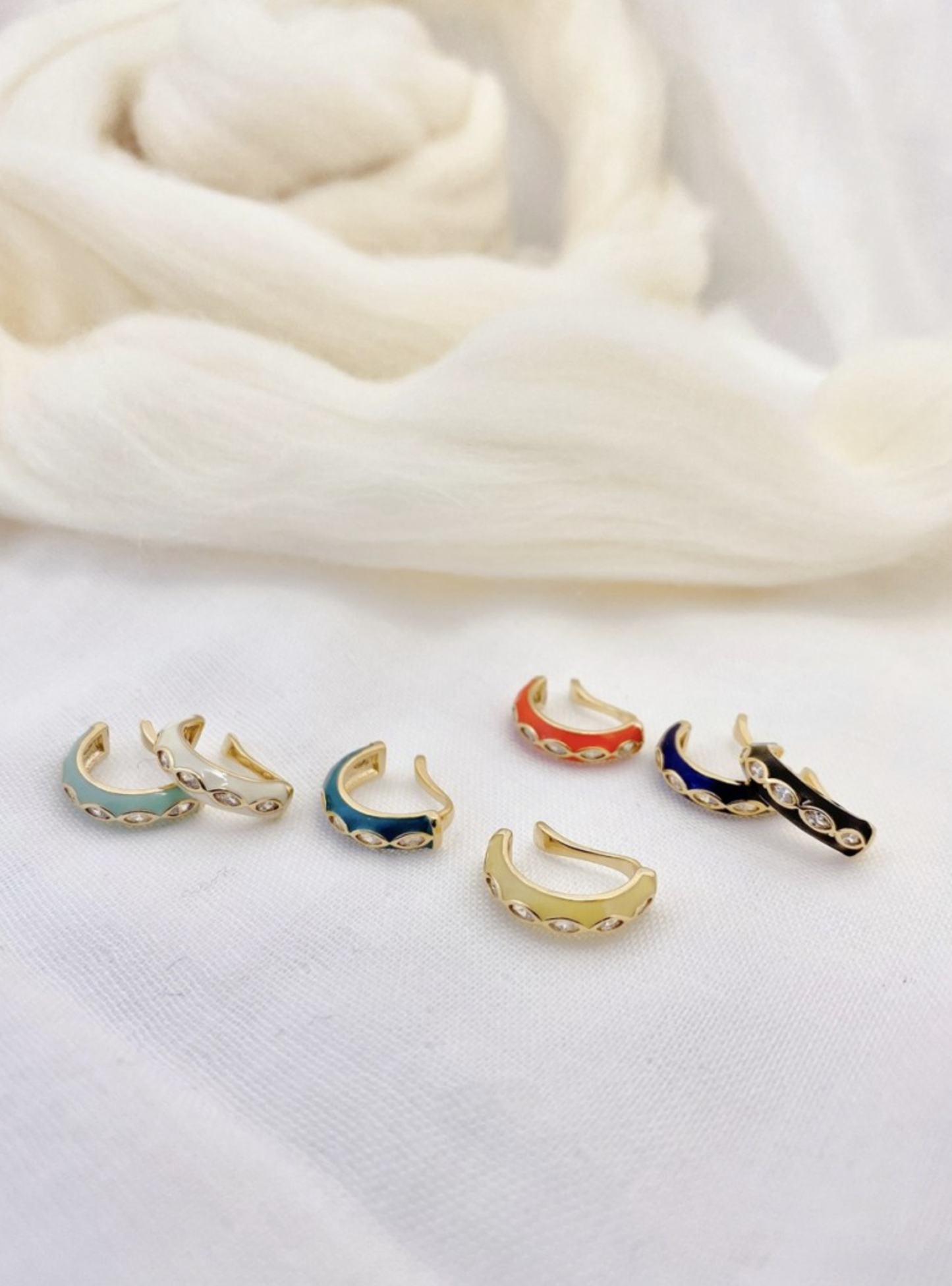 Color Enamel Ear Cuff - Non-Piercing Diamond Detail Earring