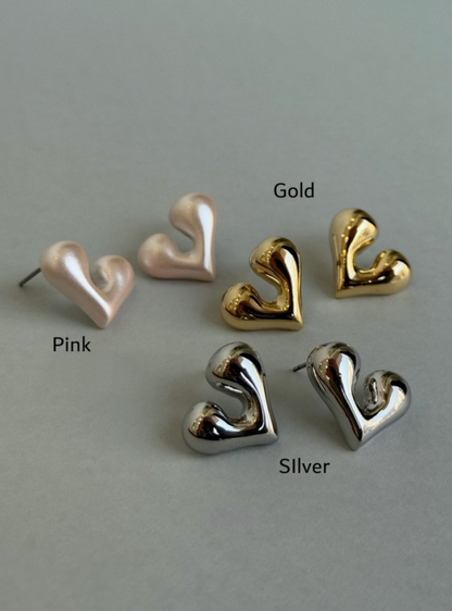 Heart Pearl Two-Way Earrings - Silver, Gold & Pink