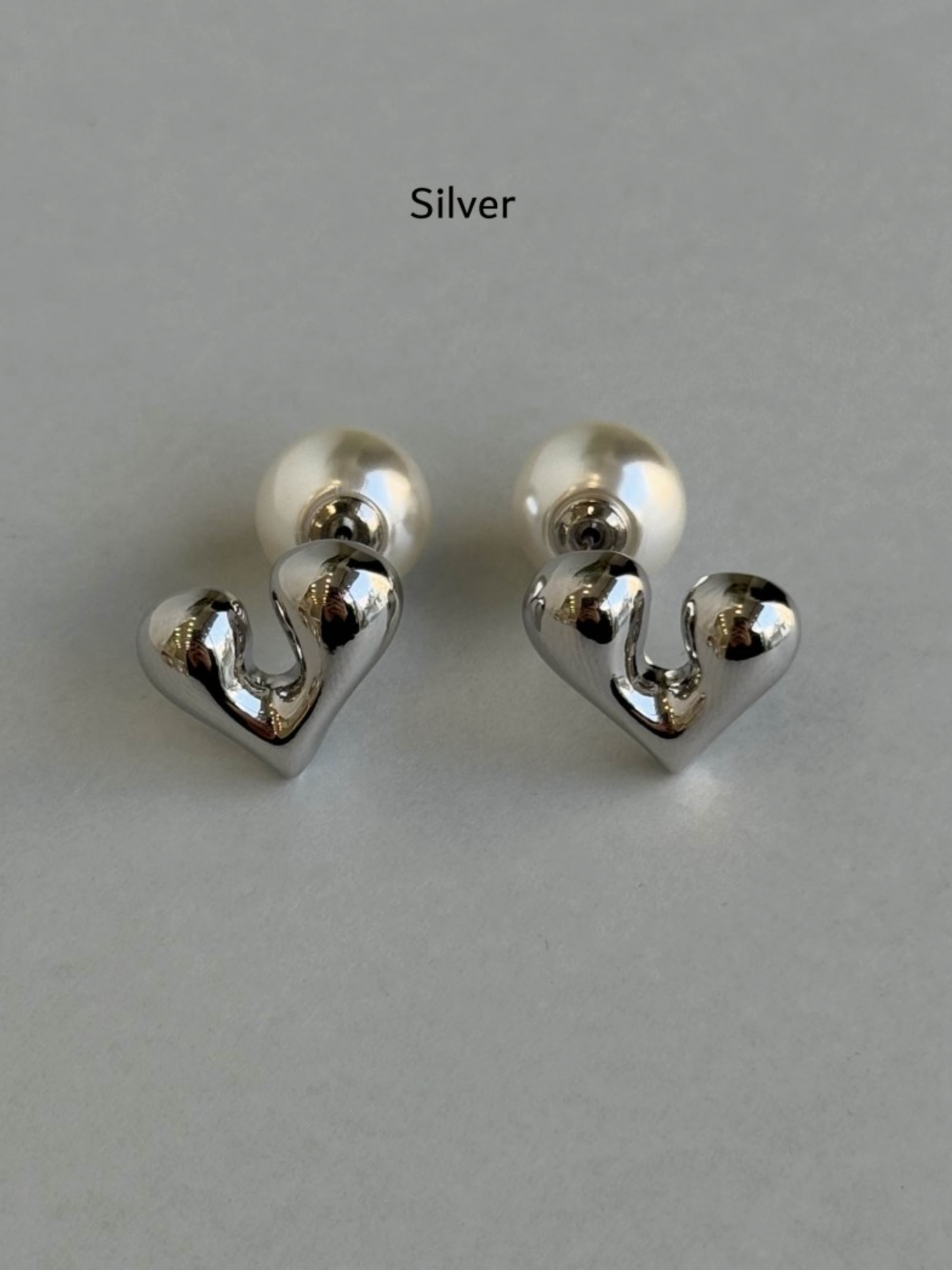 Heart Pearl Two-Way Earrings - Silver, Gold & Pink