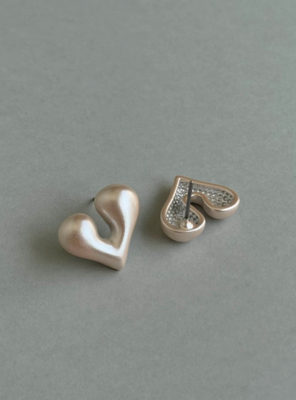 Heart Pearl Two-Way Earrings - Silver, Gold & Pink