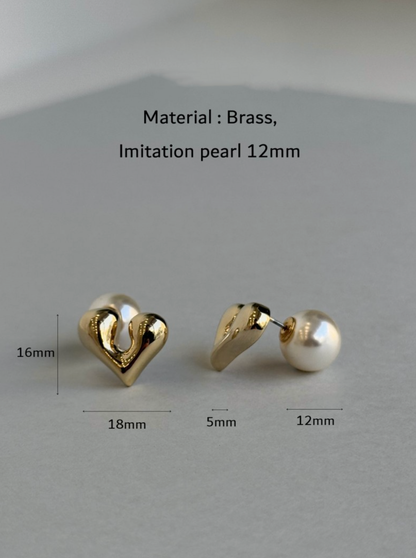 Heart Pearl Two-Way Earrings - Silver, Gold & Pink