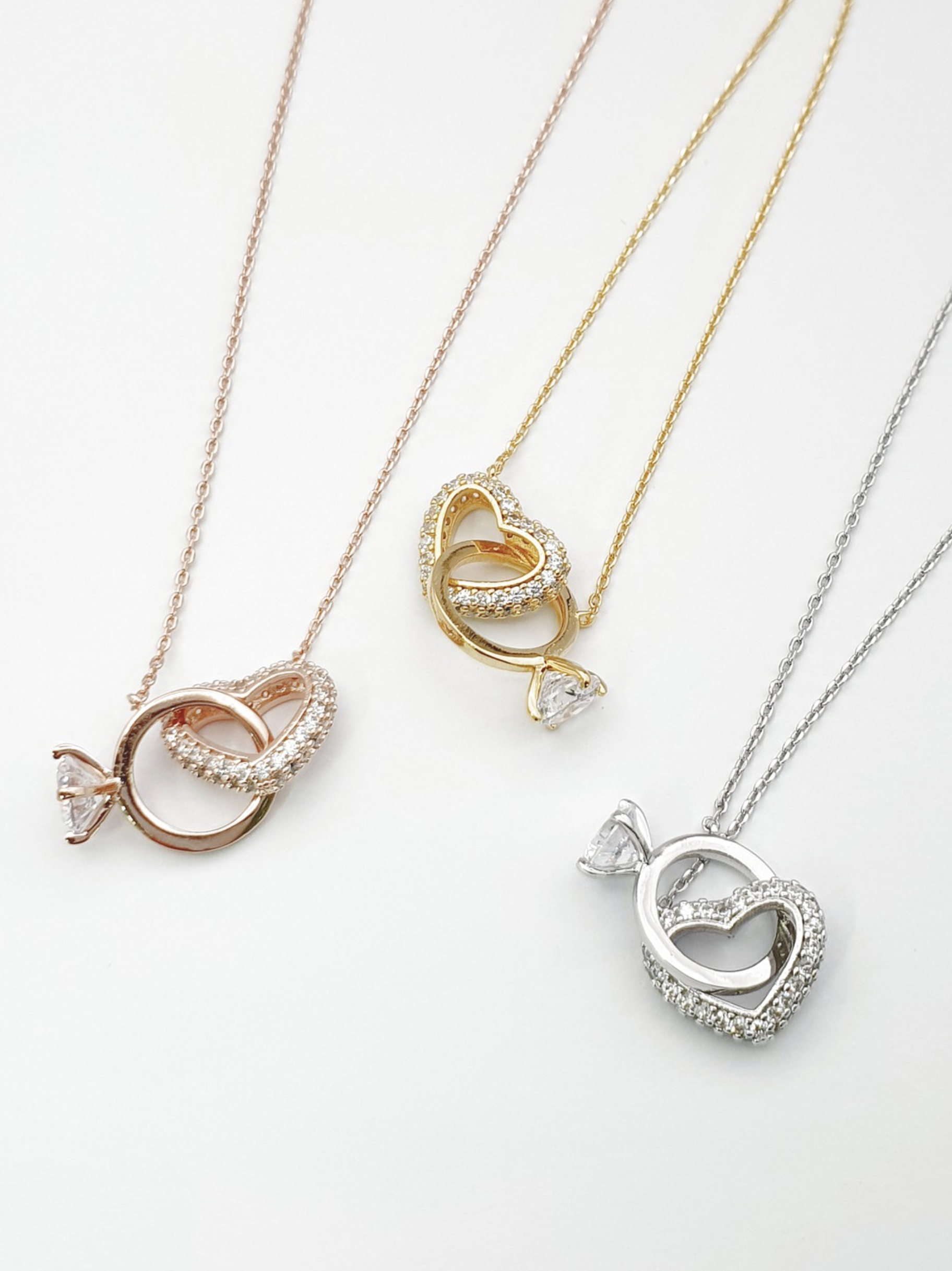Three color options - gold rose gold silver heart ring necklaces