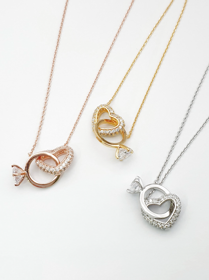 Three color options - gold rose gold silver heart ring necklaces