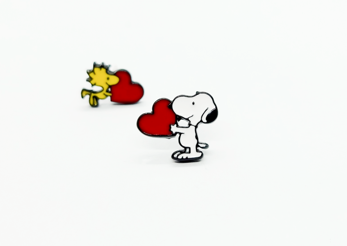Snoopy & Woodstock Heart Asymmetric Earrings - Made in Korea