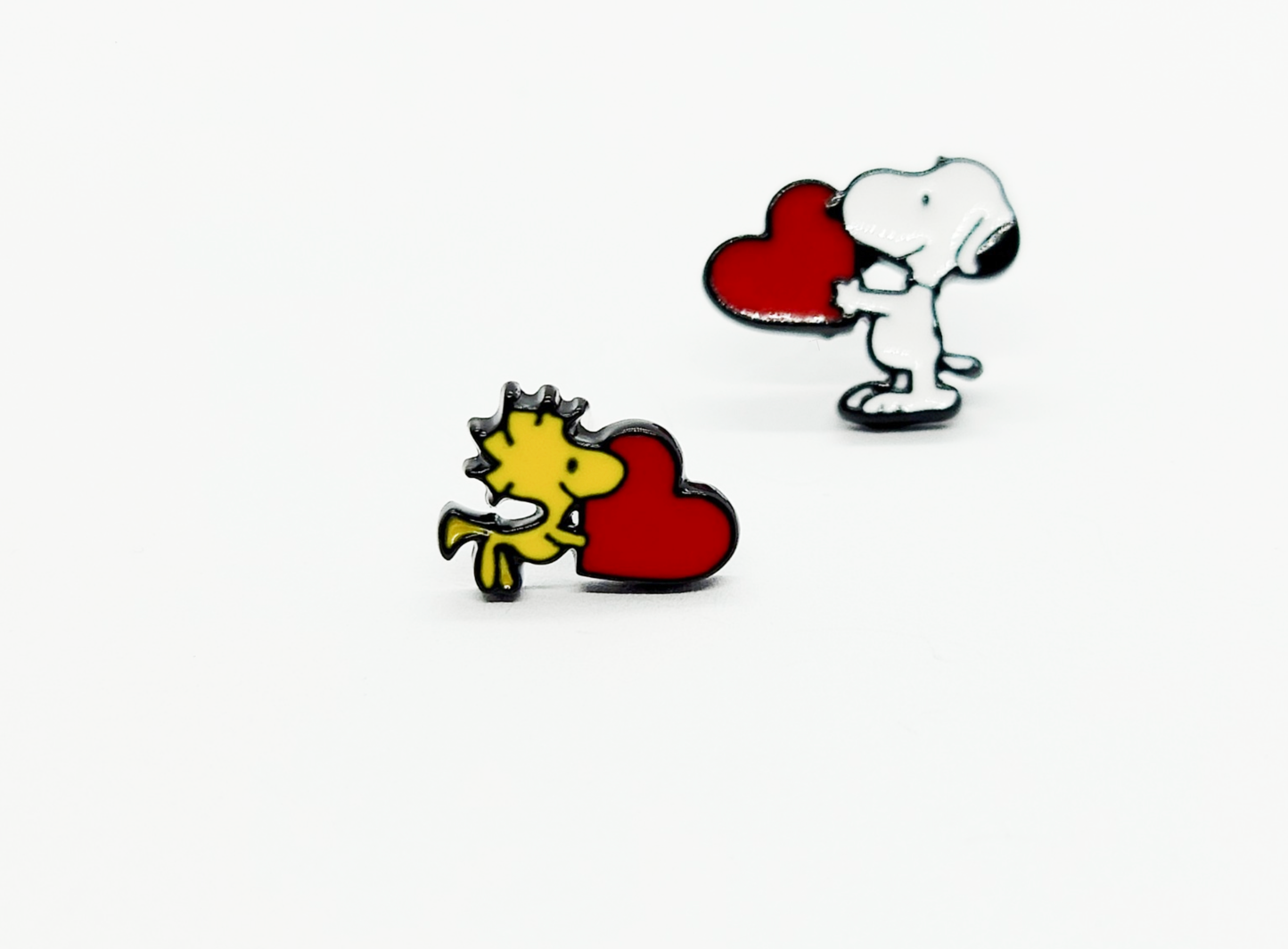 Snoopy & Woodstock Heart Asymmetric Earrings - Made in Korea