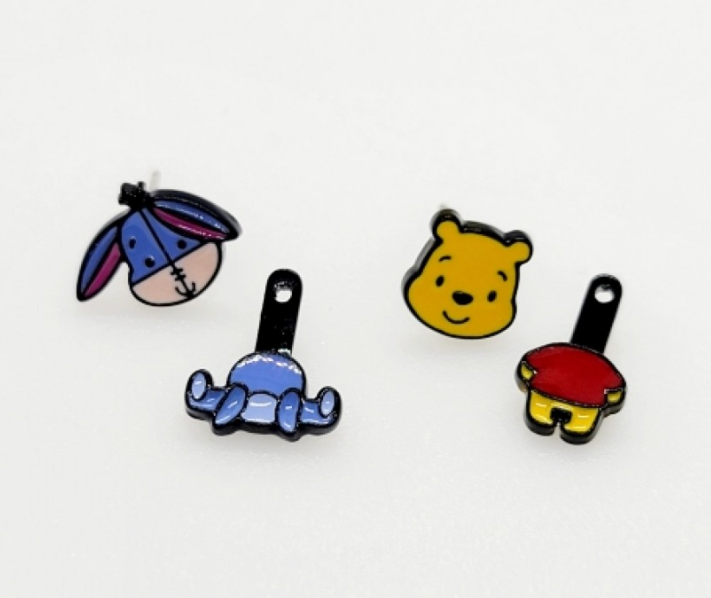 Handmade Two-Way Winnie the Pooh & Eeyore Mismatched Earrings Silver Post