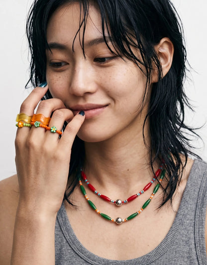 Oval Glass Bead Necklace | K-Style Stack · 4 Colors