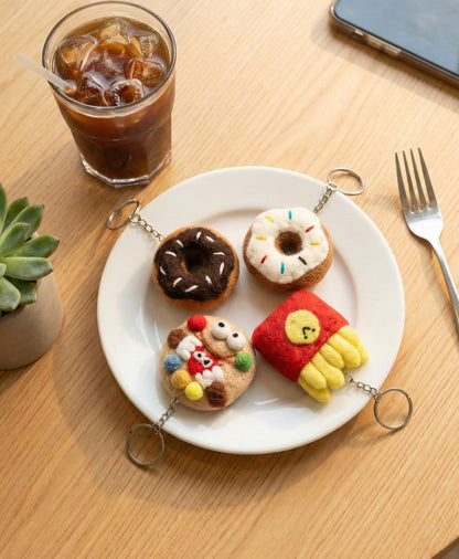 Nepal Handmade Wool Felt Foodie Keychain - Donut Cookie Fries Bag Charm