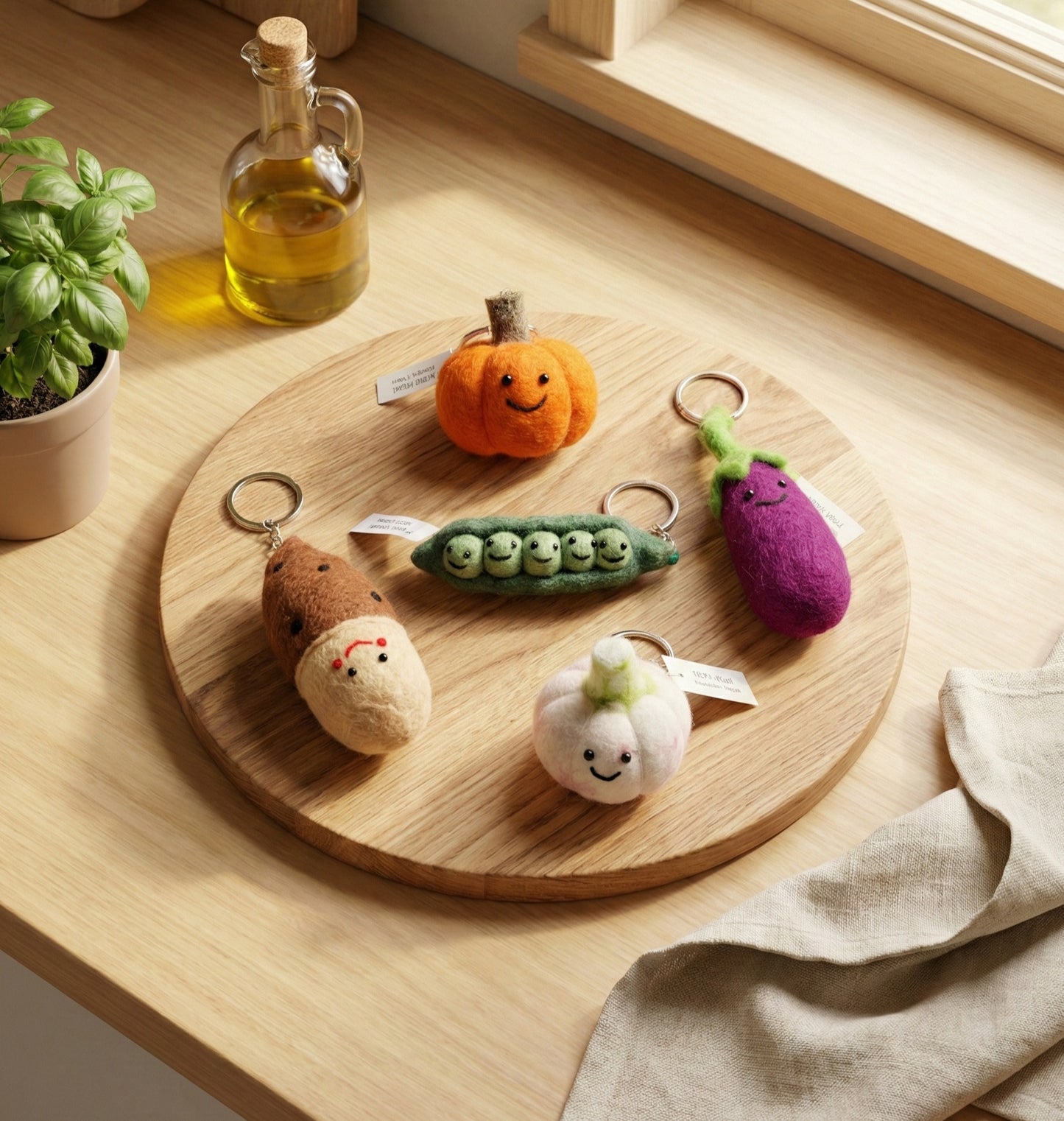 Handmade Nepal Wool Felt Vegetable Keychain Set - 5 Styles
