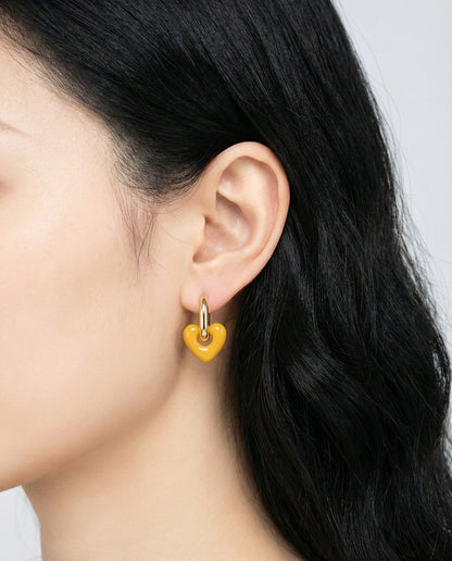 Chunky Puffy Heart Charm Huggie Hoop Earrings - 4 Colors