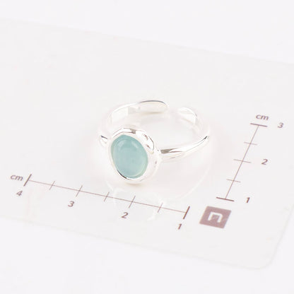 925 Sterling Silver Aquamarine Ring - Adjustable Natural Gemstone Open Ring