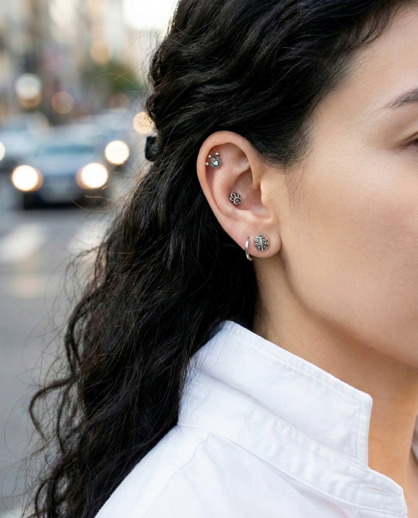 Surgical Steel Antique Piercing - 6 Designs Star Moon Paw Crown | Cartilage Helix Tragus Stud