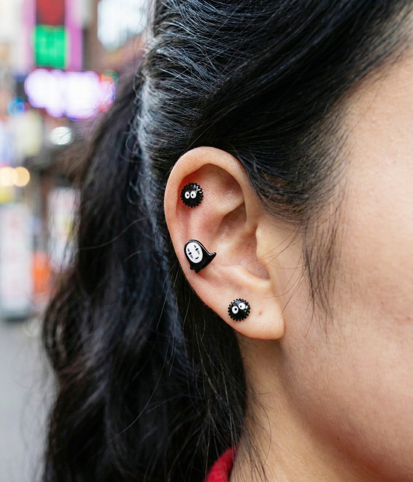 Spirited Away No-Face Kaonashi Stud Earrings Set - 4 Designs (Heart/Gold/Face/Barbell) | Surgical Steel