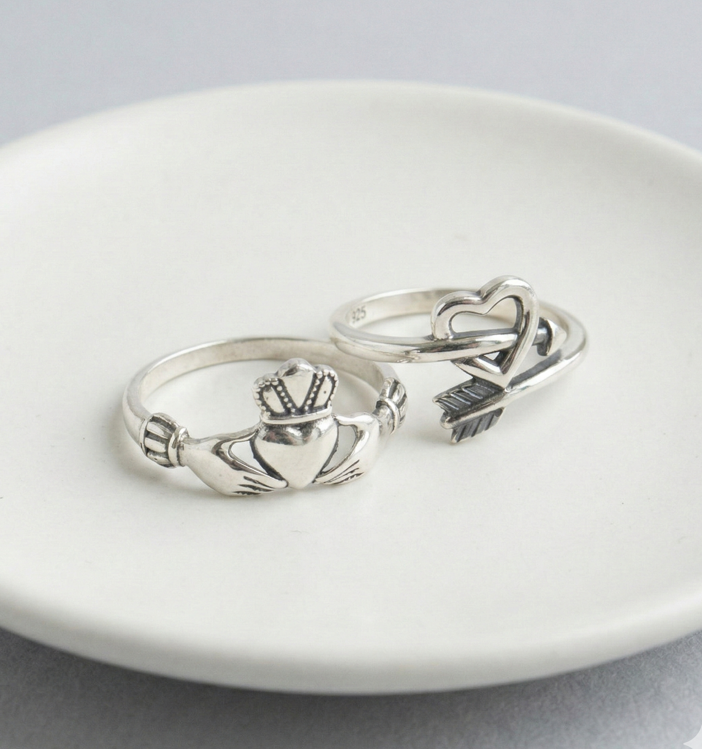 925 Sterling Silver Vintage Ring - Claddagh, Cupid Arrow & Heart Cross