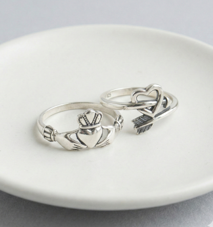 925 Sterling Silver Vintage Ring - Claddagh, Cupid Arrow & Heart Cross