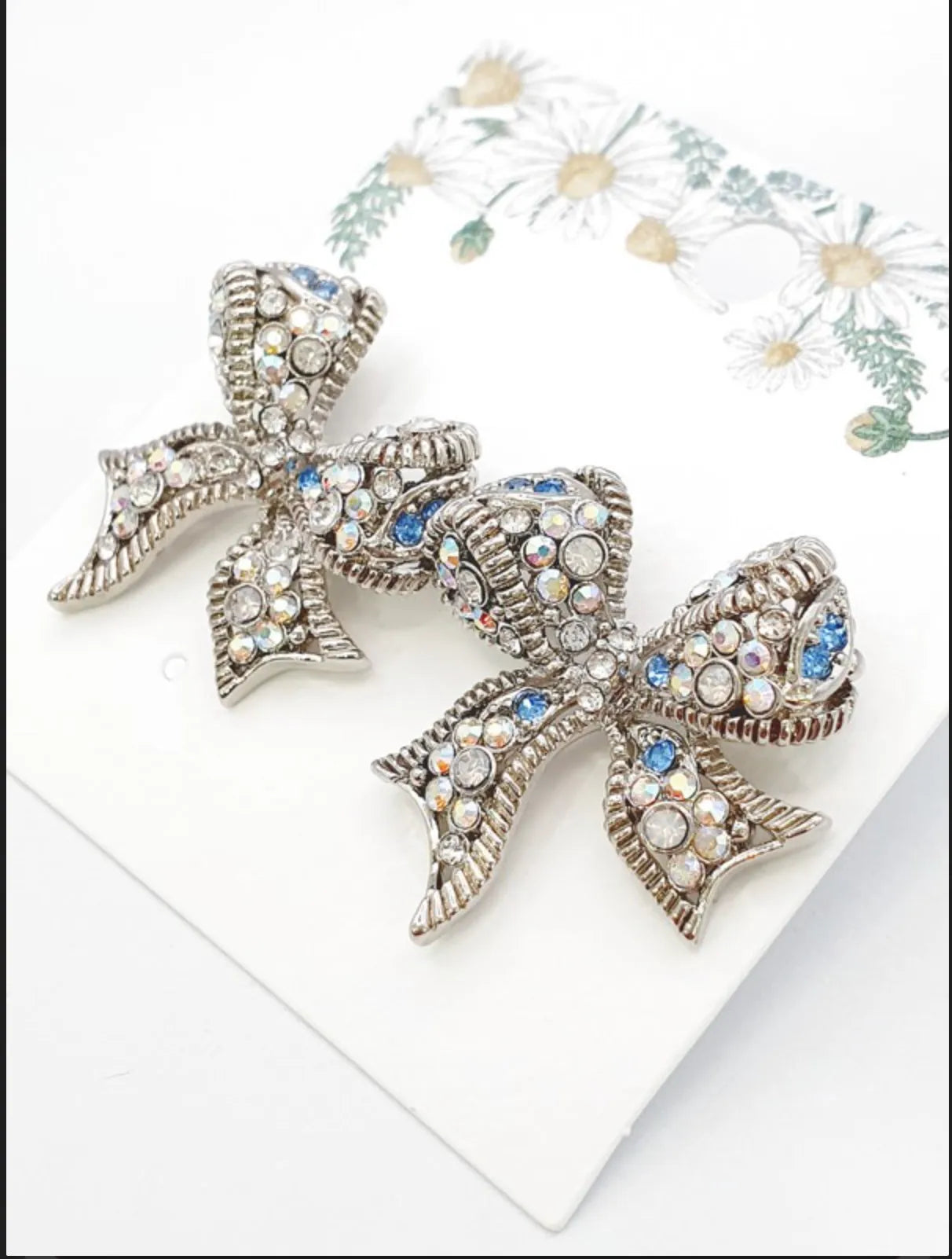 Crystal Bow Stud Earrings — Handmade in Korea | 8ttitto8
