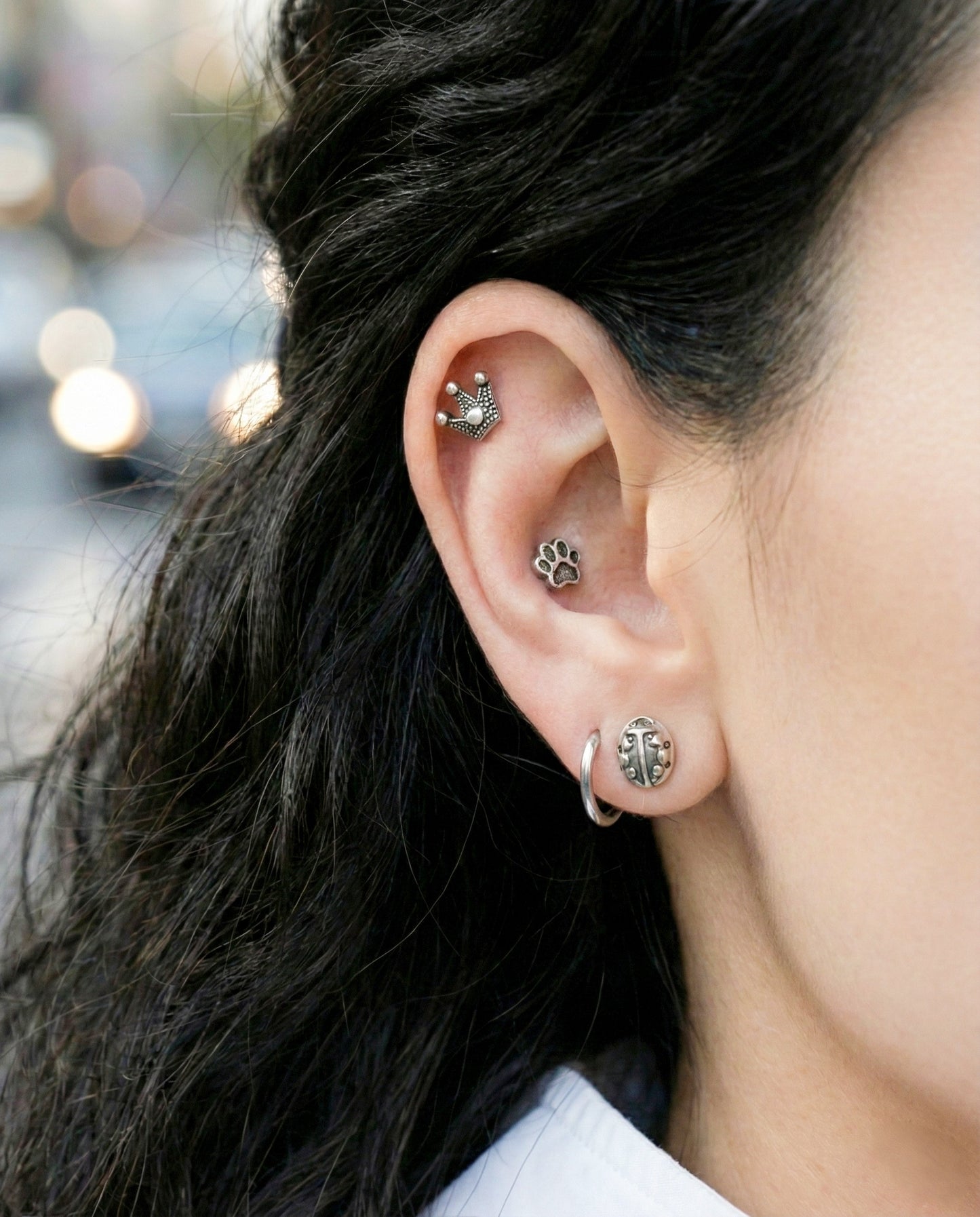 Surgical Steel Antique Piercing - 6 Designs Star Moon Paw Crown | Cartilage Helix Tragus Stud