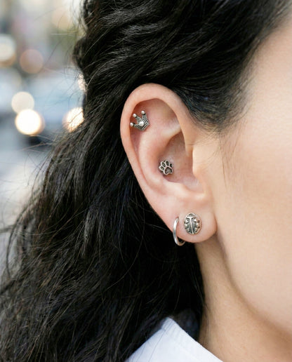 Surgical Steel Antique Piercing - 6 Designs Star Moon Paw Crown | Cartilage Helix Tragus Stud