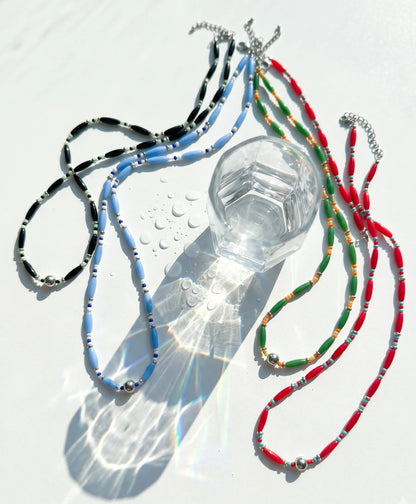 Oval Glass Bead Necklace | K-Style Stack · 4 Colors