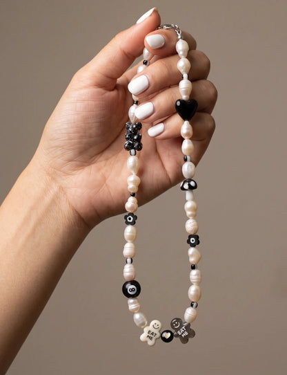 Kitsch Freshwater Pearl Charm Necklace — 8-Ball & Gingerbread Beads