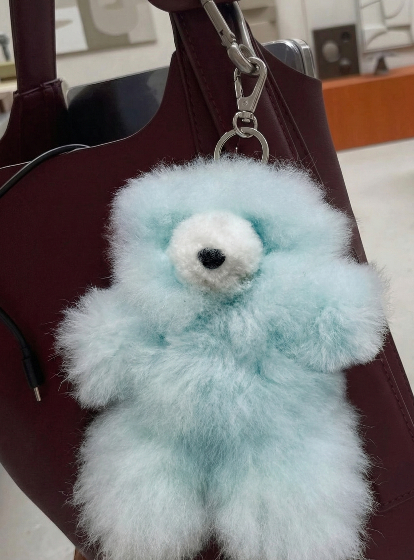 Handmade Real Alpaca Fur Fluffy Bear Keyring Bag Charm 20cm