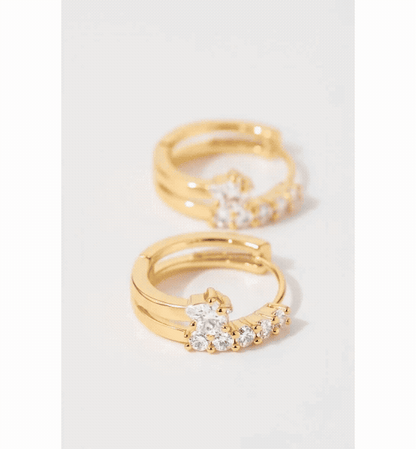 Star CZ Double-Row Huggie Hoop Earrings – Gold, Silver & Rose Gold