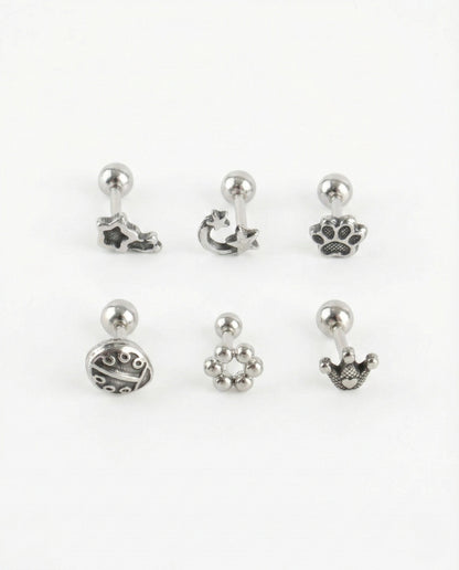 Surgical Steel Antique Piercing - 6 Designs Star Moon Paw Crown | Cartilage Helix Tragus Stud