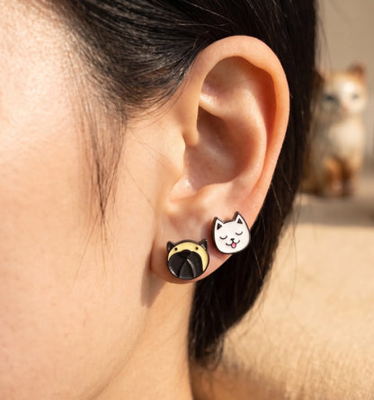 Black Cat & White Cat Mismatch Earrings — The Curated Ear Duo