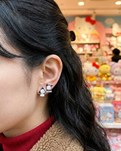 Cute Pochacco Asymmetrical Stud Earrings - Handmade Silver Post