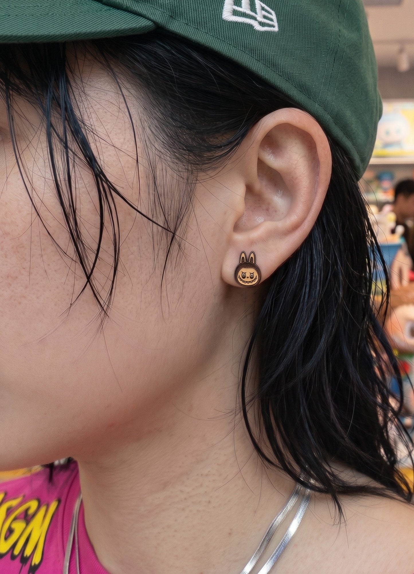 Labubu The Monsters Handmade Brass Enamel Stud Earrings (Silver Post)