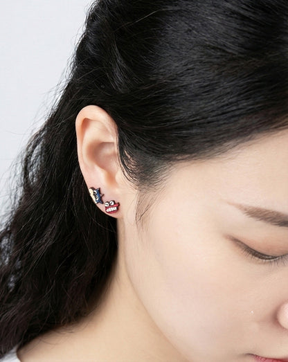 Silver Post Shin-chan Earrings - Handmade 4 Character Set | Made in Korea