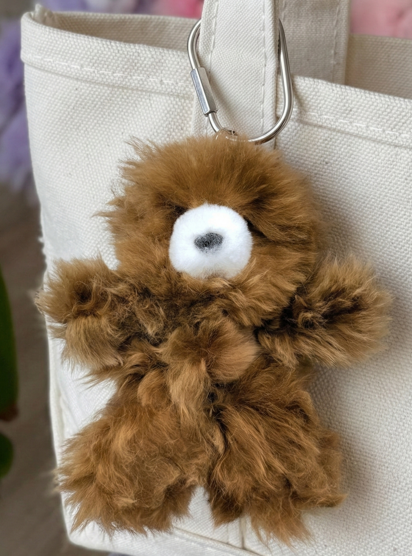 Handmade Real Alpaca Fur Fluffy Bear Keyring Bag Charm 20cm