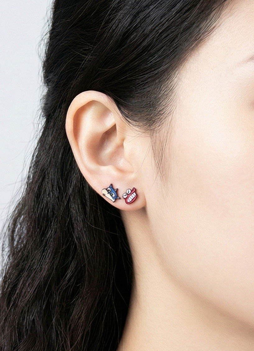Silver Post Shin-chan Earrings - Handmade 4 Character Set | Made in Korea