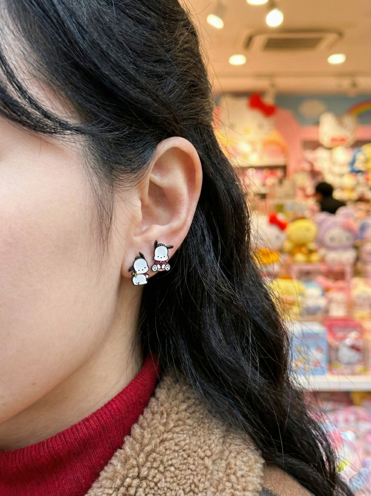 Cute Pochacco Asymmetrical Stud Earrings - Handmade Silver Post