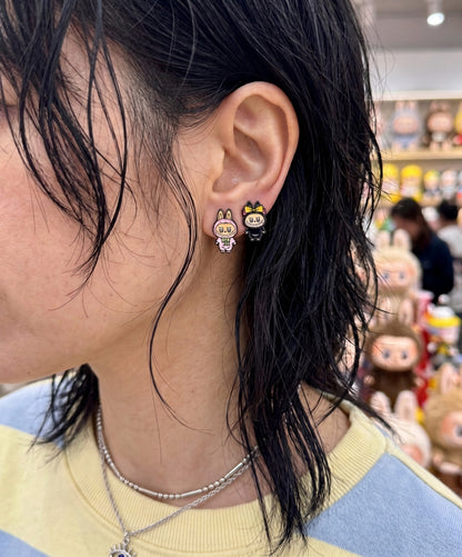 Labubu The Monsters Handmade Brass Enamel Stud Earrings (Silver Post)