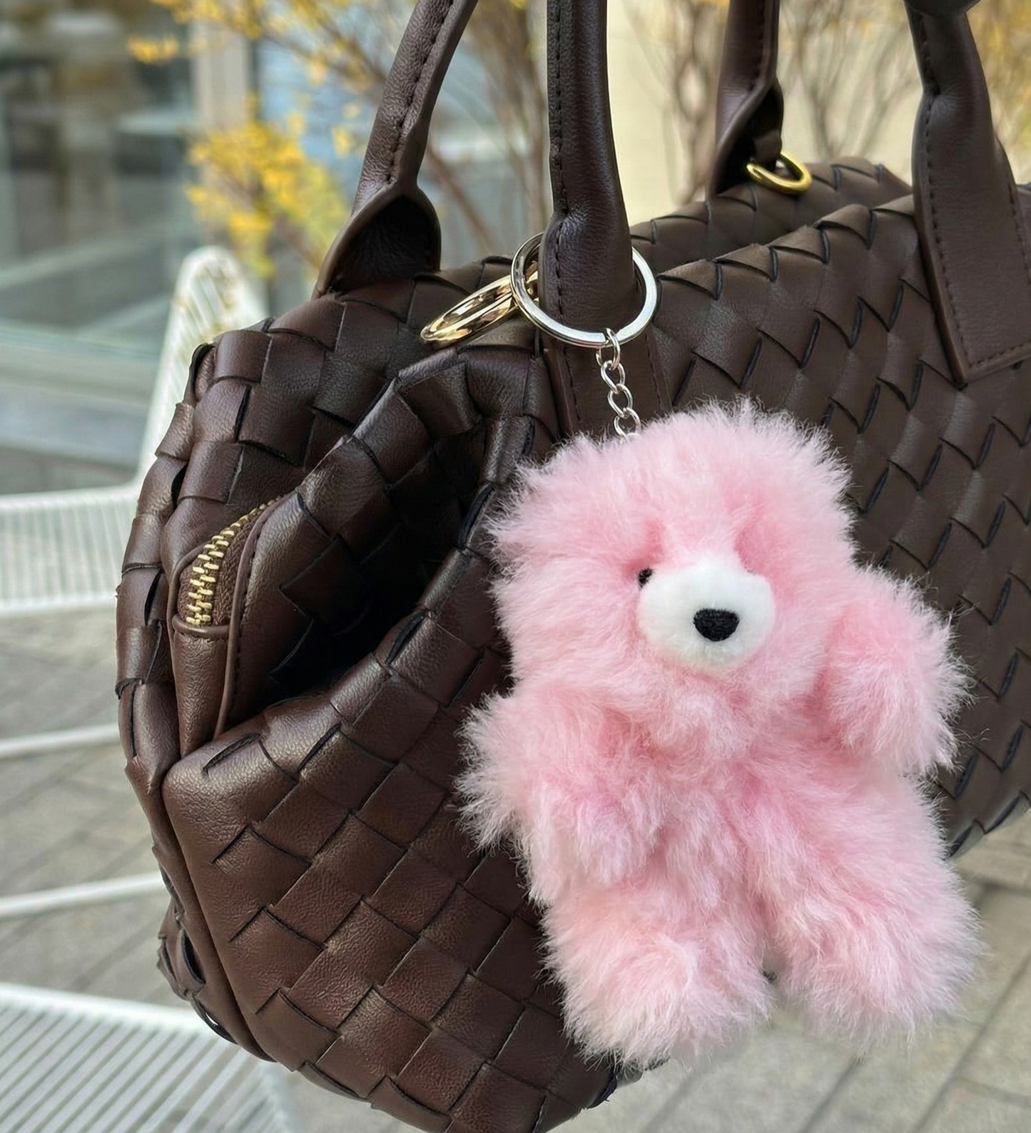 Handmade Real Alpaca Fur Fluffy Bear Keyring Bag Charm 20cm