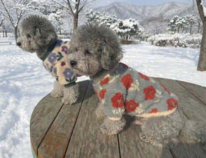 Floral Embroidery Dog Sherpa Fleece Sweater - Winter Pullover