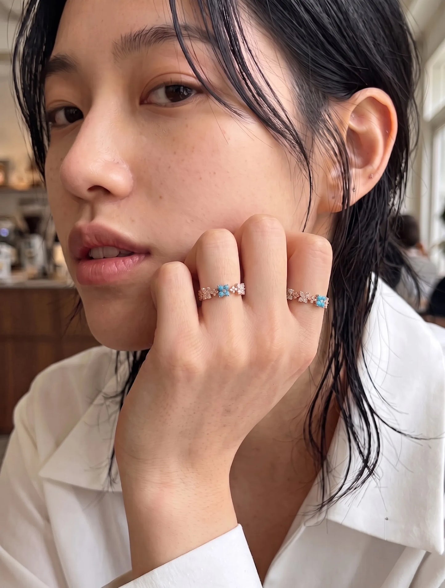 Turquoise Floral Eternity Ring | K-Style Stack