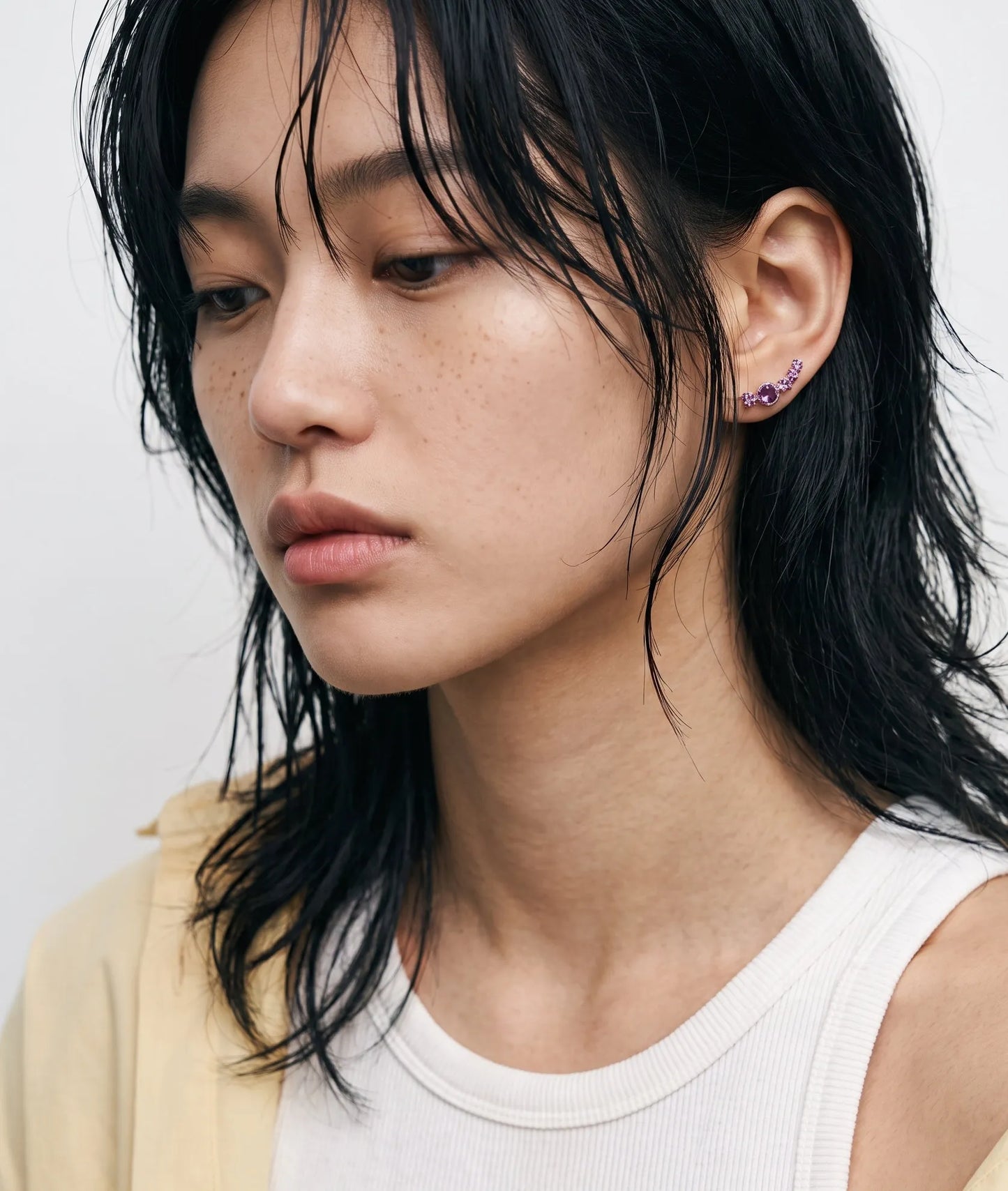 925 Silver Rose Gold Bezel Gemstone Ear Climber Earrings