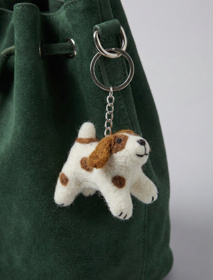 Handmade Wool Felt Spotted Dog Keychain | Nepal Puppy Bag Charm