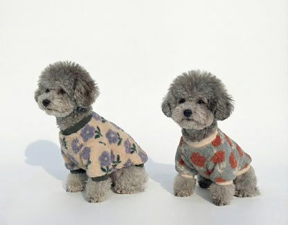 Floral Embroidery Dog Sherpa Fleece Sweater - Winter Pullover