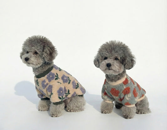 Floral Embroidery Dog Sherpa Fleece Sweater - Winter Pullover