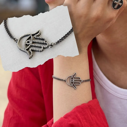 925 Sterling Silver Hamsa Hand Chain Bracelet — Handmade in Korea