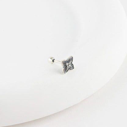 Antique Silver Heart & Flower Cartilage Stud | 925 Sterling Post