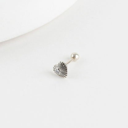 Antique Silver Heart & Flower Cartilage Stud | 925 Sterling Post