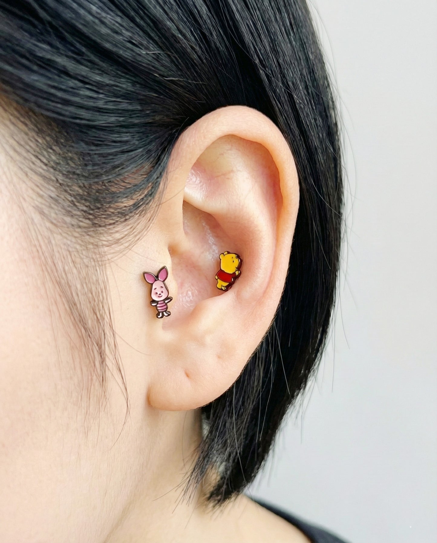 Winnie the Pooh & Piglet Helix Earrings | Surgical Steel Barbell Studs