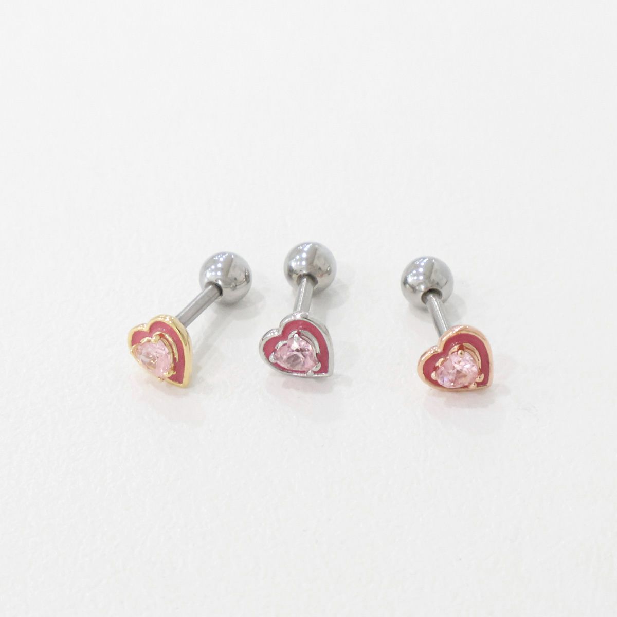 Sweetheart Crystal Barbell Stud Earrings – Ocean Blue & Blush Pink